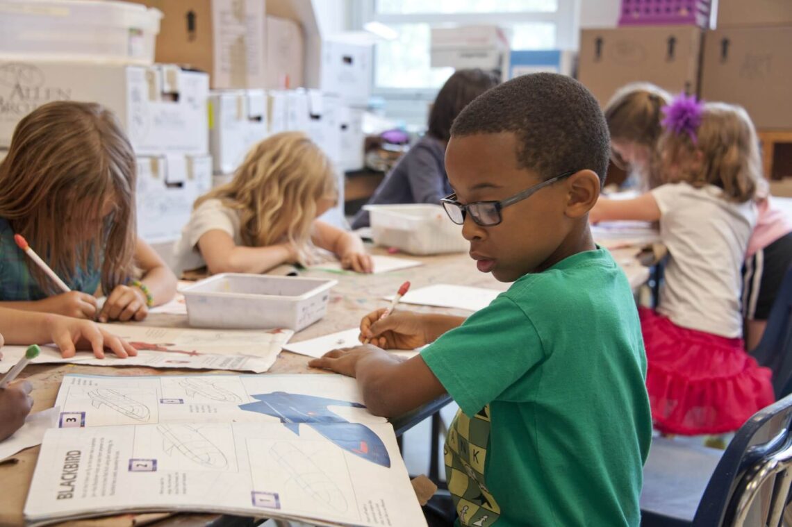 students studying in class